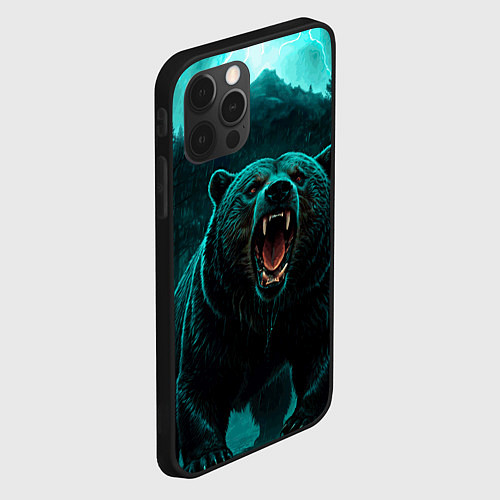 Чехол iPhone 12 Pro Max Царь тайги - медведь молнии / 3D-Черный – фото 2