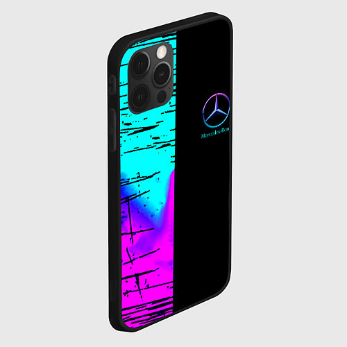 Чехол iPhone 12 Pro Max Mercedes benz неон текстура / 3D-Черный – фото 2