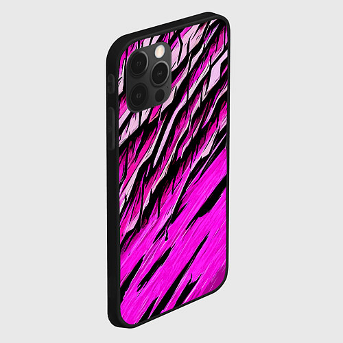 Чехол iPhone 12 Pro Max Розовые и чёрные полосы / 3D-Черный – фото 2