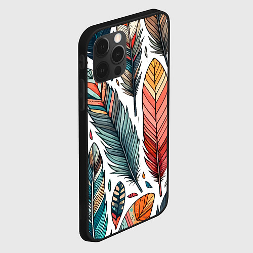 Чехол iPhone 12 Pro Max Композиция из перьев / 3D-Черный – фото 2