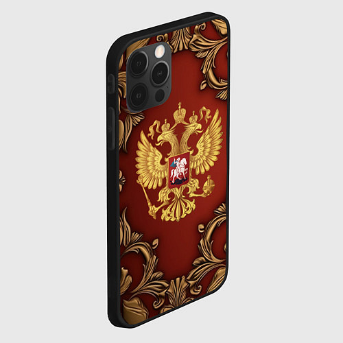 Чехол iPhone 12 Pro Max Золотой герб России на красном фоне лепнина / 3D-Черный – фото 2