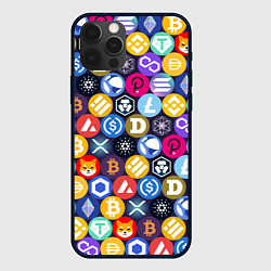 Чехол для iPhone 12 Pro Max Криптовалюта Биткоин, Эфириум, Тетхер, Солана патт, цвет: 3D-черный
