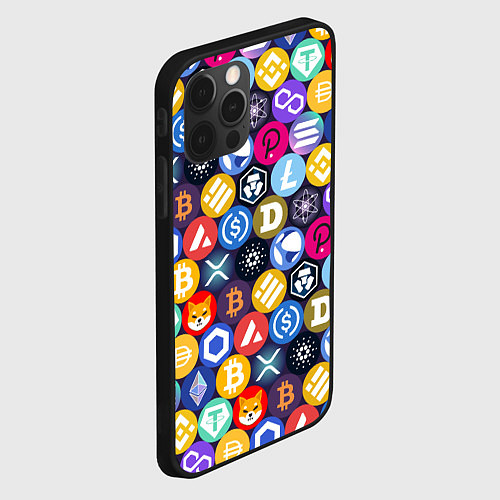 Чехол iPhone 12 Pro Max Криптовалюта Биткоин, Эфириум, Тетхер, Солана патт / 3D-Черный – фото 2