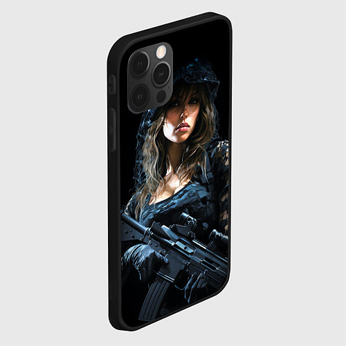 Чехол iPhone 12 Pro Max Брюнетка снайпер в черном камуфляже / 3D-Черный – фото 2