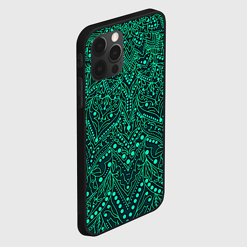Чехол iPhone 12 Pro Max Узоры мандала зелёный / 3D-Черный – фото 2
