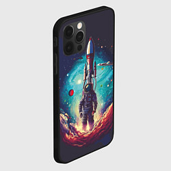 Чехол для iPhone 12 Pro Max Космонавт и ракета в космосе, цвет: 3D-черный — фото 2