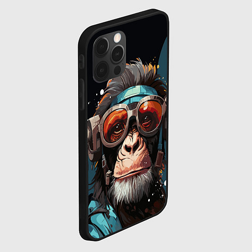 Чехол iPhone 12 Pro Max Крутая обезьяна в очках / 3D-Черный – фото 2