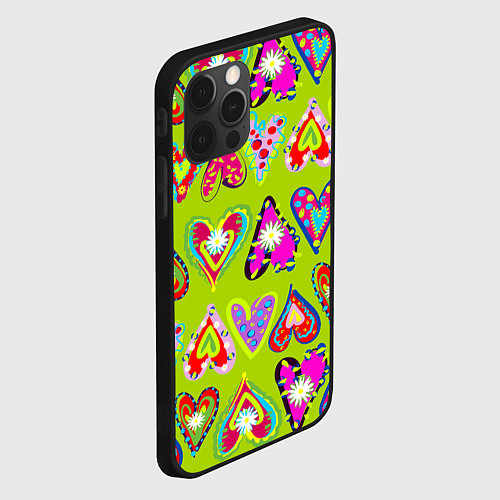 Чехол iPhone 12 Pro Max Разноцветные сердца в мексиканском стиле / 3D-Черный – фото 2