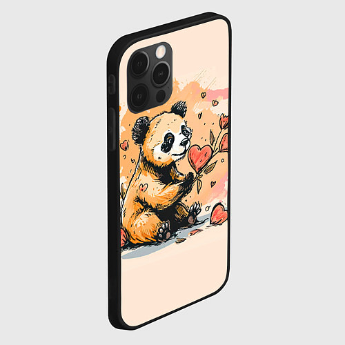Чехол iPhone 12 Pro Max Милая панда с сердечком и цветами / 3D-Черный – фото 2