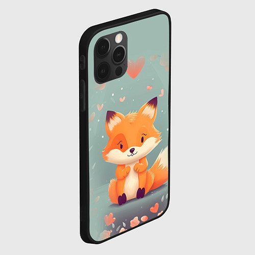 Чехол iPhone 12 Pro Max Лисенок и сердечки / 3D-Черный – фото 2