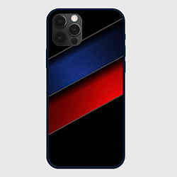 Чехол для iPhone 12 Pro Max Синие и красные полосы, цвет: 3D-черный