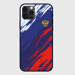 Чехол для iPhone 12 Pro Max Россия Sport брызги красок триколор, цвет: 3D-черный
