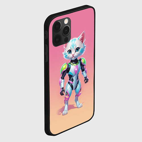 Чехол iPhone 12 Pro Max Funny kitten - cyberpunk / 3D-Черный – фото 2