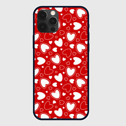 Чехол для iPhone 12 Pro Max Белые сердечки на красном фоне, цвет: 3D-черный