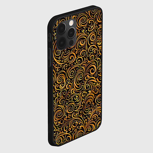 Чехол iPhone 12 Pro Max Золотые узоры завитки / 3D-Черный – фото 2