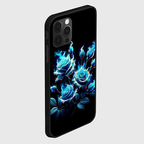 Чехол iPhone 12 Pro Max Розы в голубом огне / 3D-Черный – фото 2