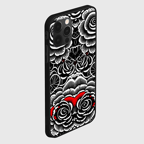 Чехол iPhone 12 Pro Max Серые паттерны цветы / 3D-Черный – фото 2