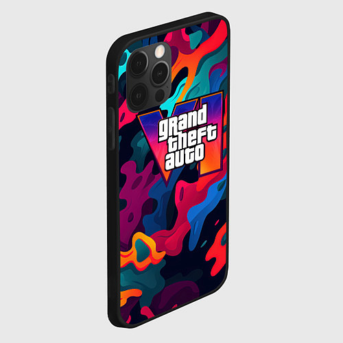Чехол iPhone 12 Pro Max Gta лого камуфляж кислотные кляксы / 3D-Черный – фото 2