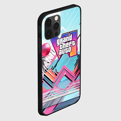 Чехол iPhone 12 Pro Max Gta 6 логотип в стиле vice city / 3D-Черный – фото 2