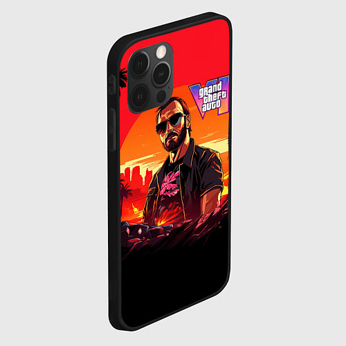 Чехол iPhone 12 Pro Max GTA 6 logo персонаж / 3D-Черный – фото 2