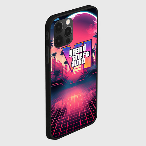 Чехол iPhone 12 Pro Max GTA 6 logo retro night / 3D-Черный – фото 2