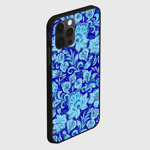 Чехол iPhone 12 Pro Max Узоры гжель на темно синем фоне / 3D-Черный – фото 2
