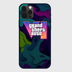 Чехол для iPhone 12 Pro Max GTA 6 logo яркий неоновый камуфляжный стиль, цвет: 3D-черный