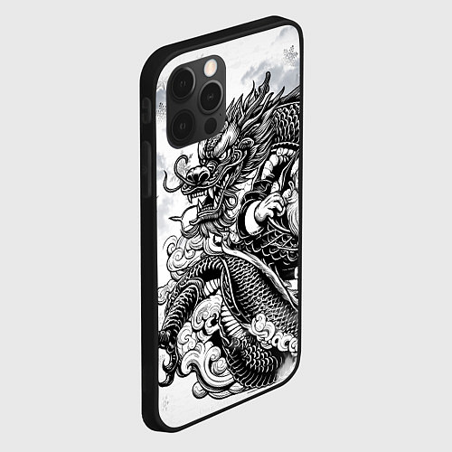 Чехол iPhone 12 Pro Max Дракон и санта / 3D-Черный – фото 2