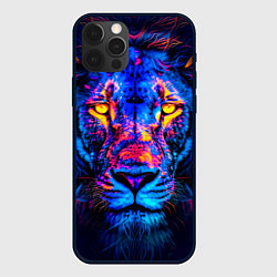 Чехол для iPhone 12 Pro Max Синий светящийся лев, цвет: 3D-черный