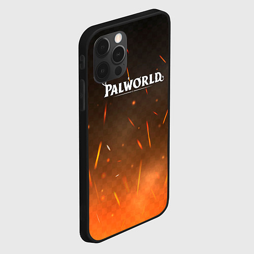 Чехол iPhone 12 Pro Max Palworld лого на фоне огня / 3D-Черный – фото 2
