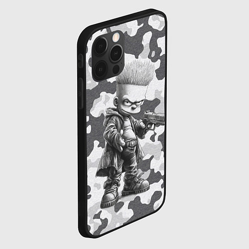 Чехол iPhone 12 Pro Max Барт с пистолетом - hand drawn style / 3D-Черный – фото 2