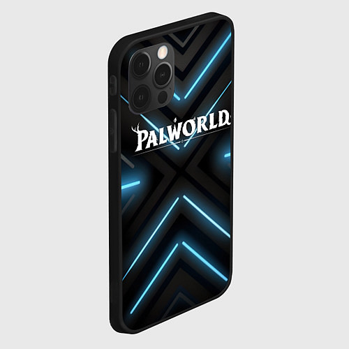 Чехол iPhone 12 Pro Max Palworld logo на фоне синего неона / 3D-Черный – фото 2