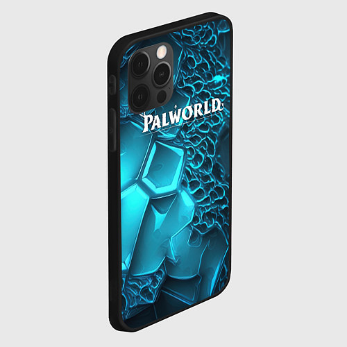 Чехол iPhone 12 Pro Max Palworld логотип на ярких синих неоновых плитах / 3D-Черный – фото 2