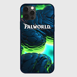Чехол для iPhone 12 Pro Max Palworld логотип на ярких синих и зеленых неоновых, цвет: 3D-черный