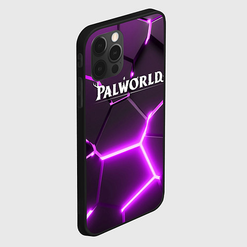 Чехол iPhone 12 Pro Max Palworld логотип разлом фиолетовых плит / 3D-Черный – фото 2