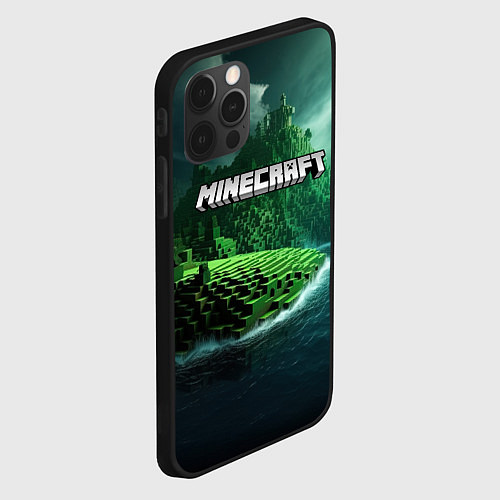 Чехол iPhone 12 Pro Max Minecraft logo зеленый мир / 3D-Черный – фото 2