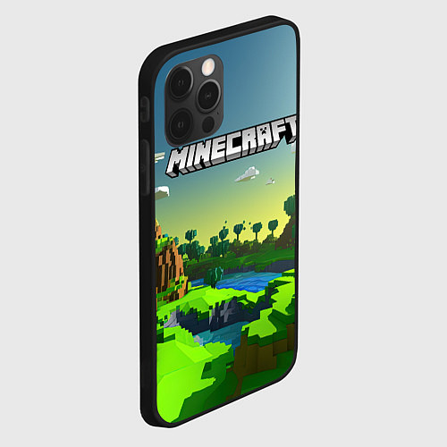 Чехол iPhone 12 Pro Max Minecraft logo зеленый летний мир / 3D-Черный – фото 2