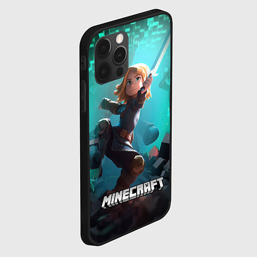 Чехол iPhone 12 Pro Max Персонаж Minecraft с мечом / 3D-Черный – фото 2