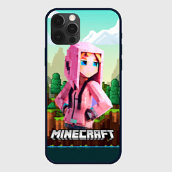 Чехол для iPhone 12 Pro Max Персонаж Minecraft девушка в пиксельном мире, цвет: 3D-черный