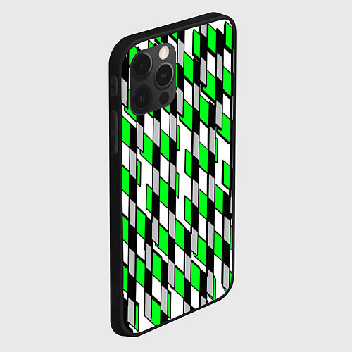 Чехол iPhone 12 Pro Max Киберпанк узор чёрно-зелёный на белом фоне / 3D-Черный – фото 2