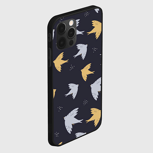 Чехол iPhone 12 Pro Max Узор с птицами / 3D-Черный – фото 2