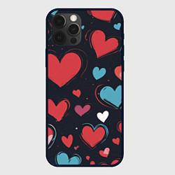 Чехол для iPhone 12 Pro Max Сердечный паттерн, цвет: 3D-черный