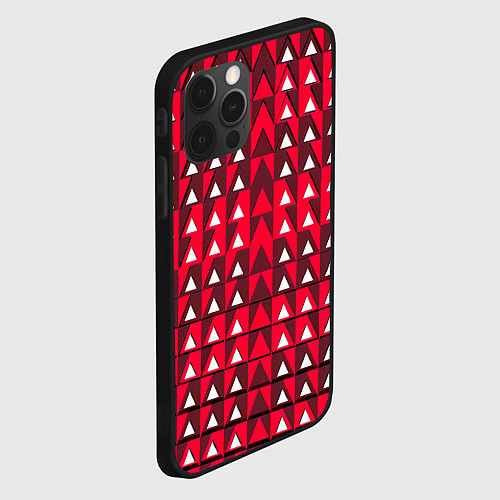 Чехол iPhone 12 Pro Max Белые треугольники на красном фоне / 3D-Черный – фото 2