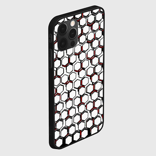 Чехол iPhone 12 Pro Max Киберпанк узор из шестиугольников красный / 3D-Черный – фото 2