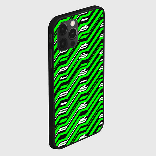 Чехол iPhone 12 Pro Max Чёрно-зелёный линейный узор киберпанк / 3D-Черный – фото 2