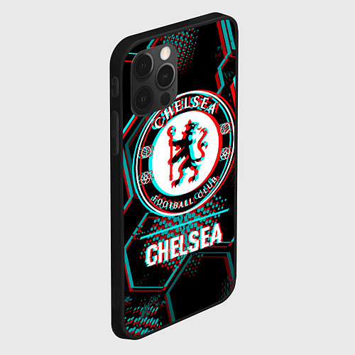 Чехол iPhone 12 Pro Max Chelsea FC в стиле glitch на темном фоне / 3D-Черный – фото 2