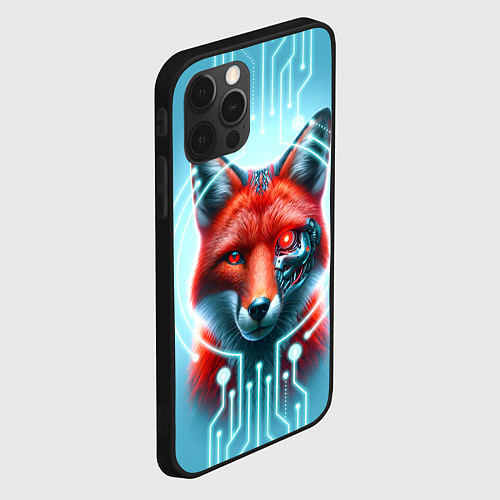 Чехол iPhone 12 Pro Max Лиса кибер робот терминатор / 3D-Черный – фото 2