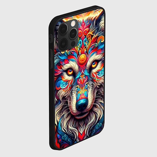 Чехол iPhone 12 Pro Max Красочный волк / 3D-Черный – фото 2