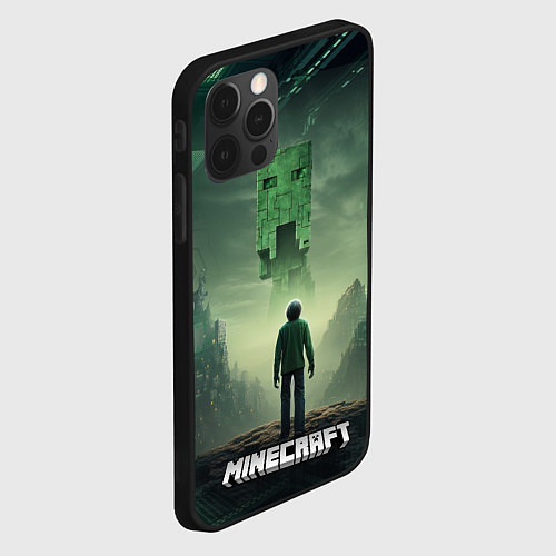 Чехол iPhone 12 Pro Max Minecraft зеленый монстр и персонаж / 3D-Черный – фото 2