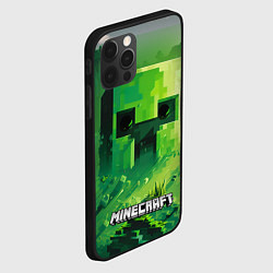 Чехол для iPhone 12 Pro Max Minecraft зеленый персонаж в мире пикселей, цвет: 3D-черный — фото 2